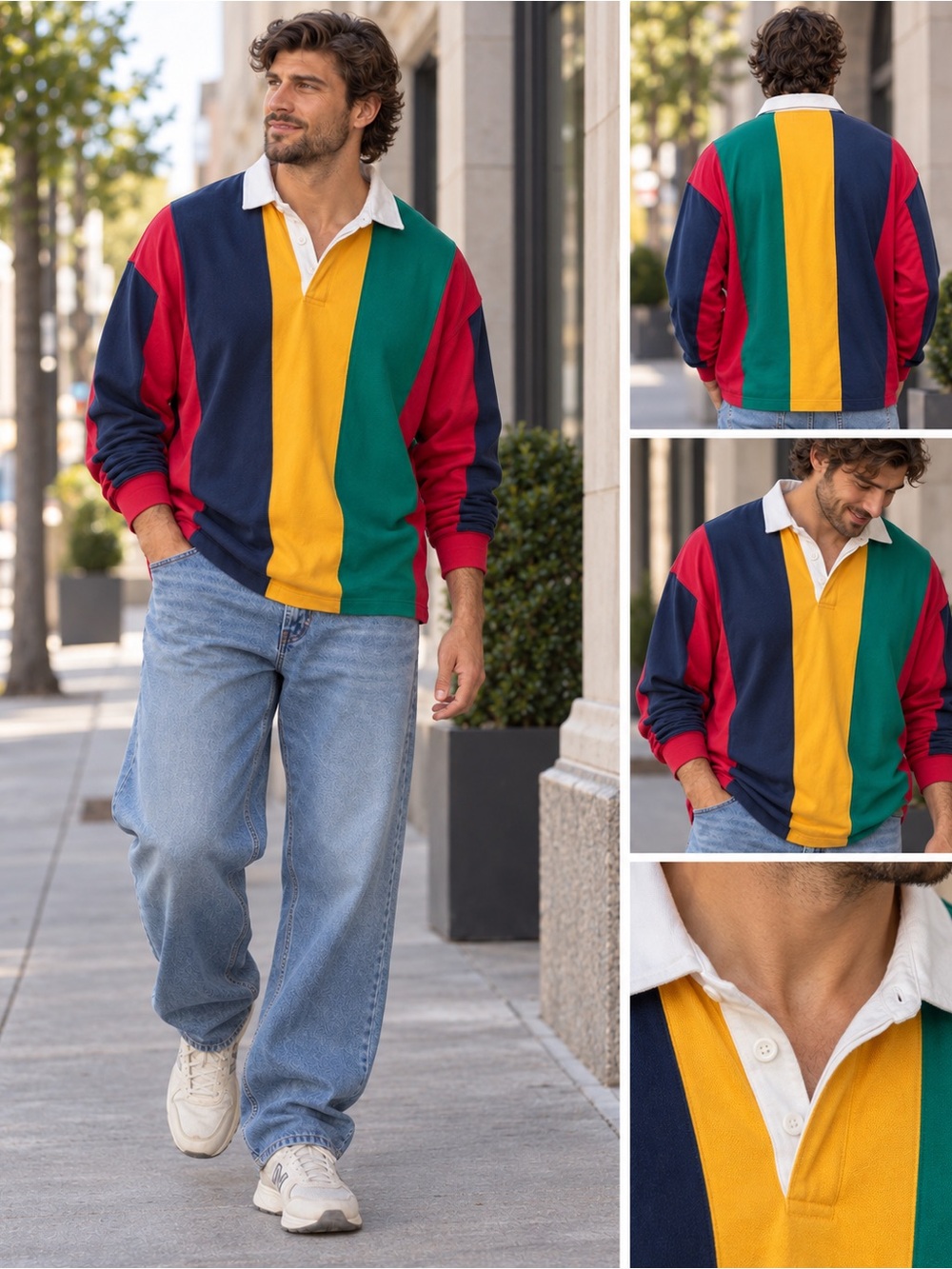 Vintage St. John’s Bay Colorblock Rugby Shirt 90s Preppy Oversized Cotton L Tall